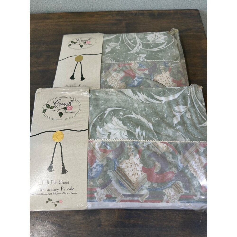 2 New Vintage Croscill Full Flat Sheets Tuscany Pattern